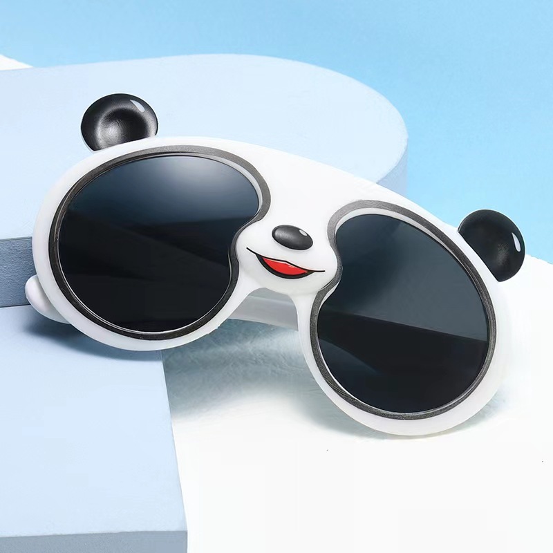 rnrn熊猫眼镜冰亲子儿童墨镜硅胶熊猫太阳镜小汽车眼