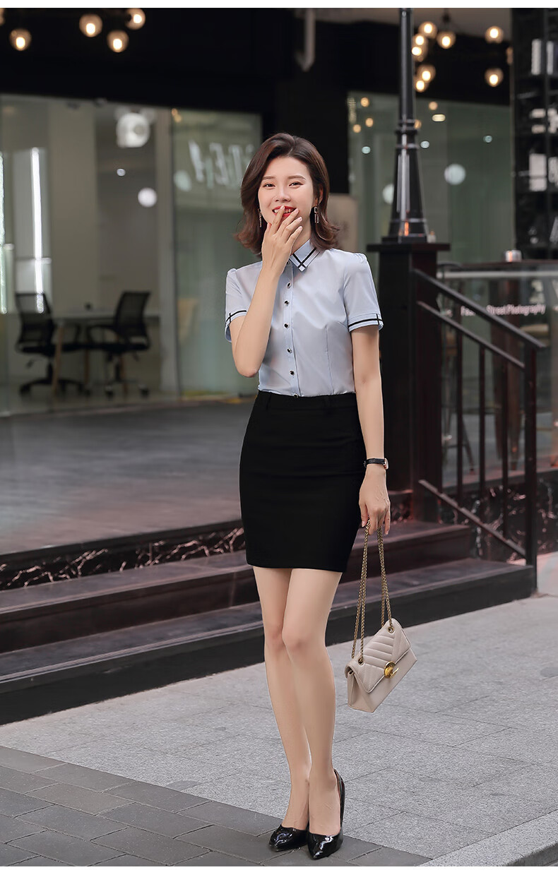 雪纺白色衬衫女气质修身显瘦工作服ol衬衣男女同款yanb3619白色衬衫s