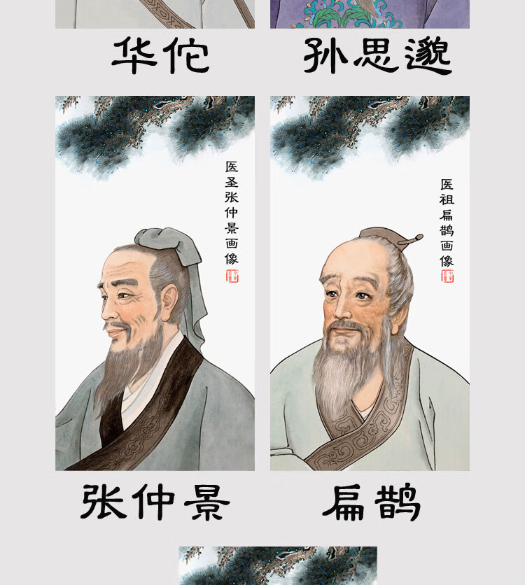 十大名医丝绸挂画诊所药店医院中医华佗张仲景扁鹊药王孙思邈画像
