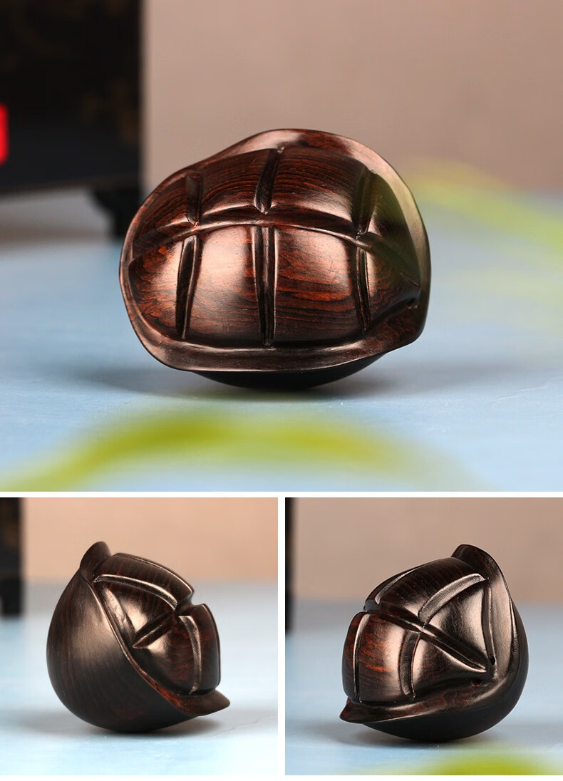 檀福匠 富甲天下手把玩件黑檀木雕龟壳 男士随身小