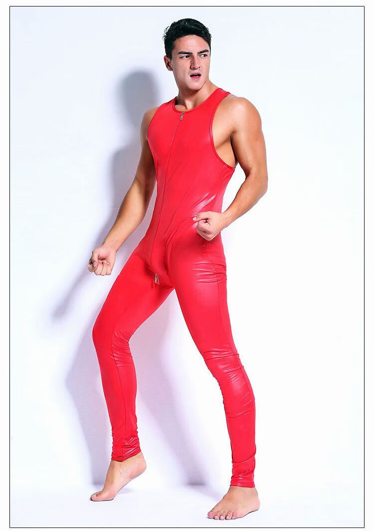 【情趣】大码女男士男奴搜查官诱惑sm开档紧身连体皮衣漆皮装胶衣