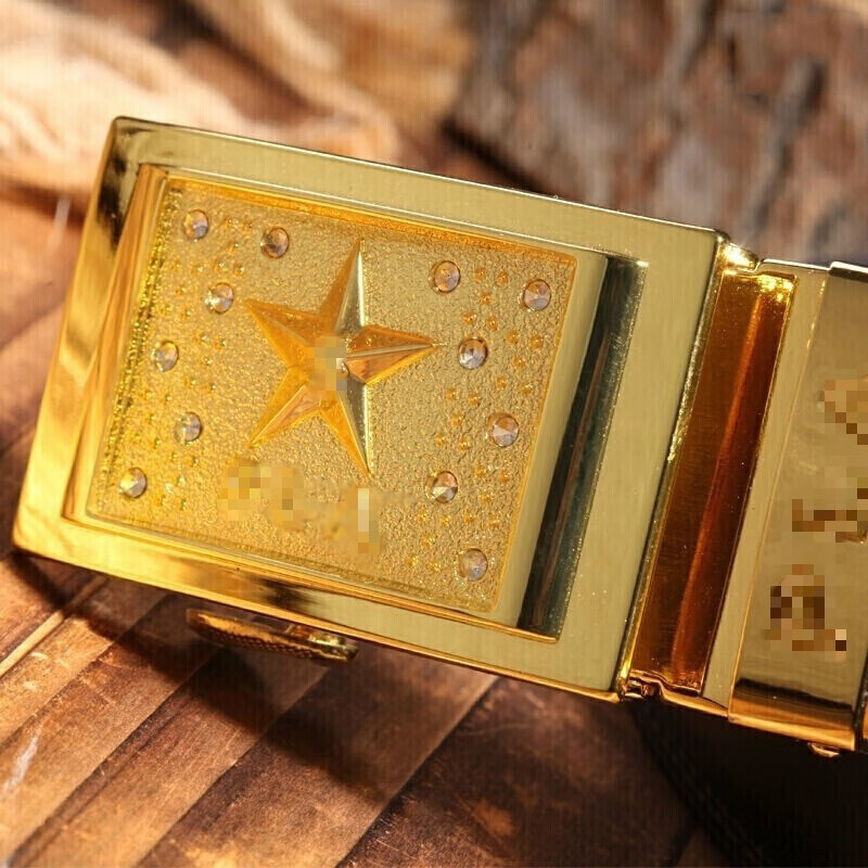 将军男士皮带自动扣皮带退伍纪念军迷皮用品五角星扣金色礼盒腰带款式