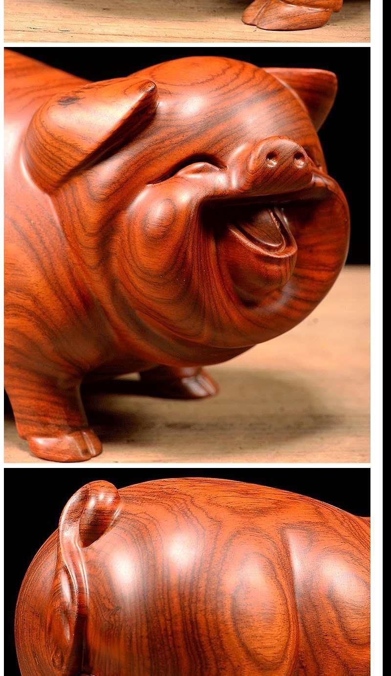 乔梵格红木木雕猪一对摆件工艺品十二生肖家居饰品摆设雕猪15厘米一对