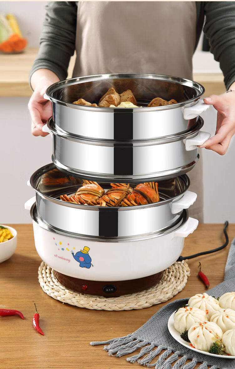 电蒸锅多功能家用不锈钢三层大容量商用电蒸笼蒸菜蒸包子电火锅鑫富康