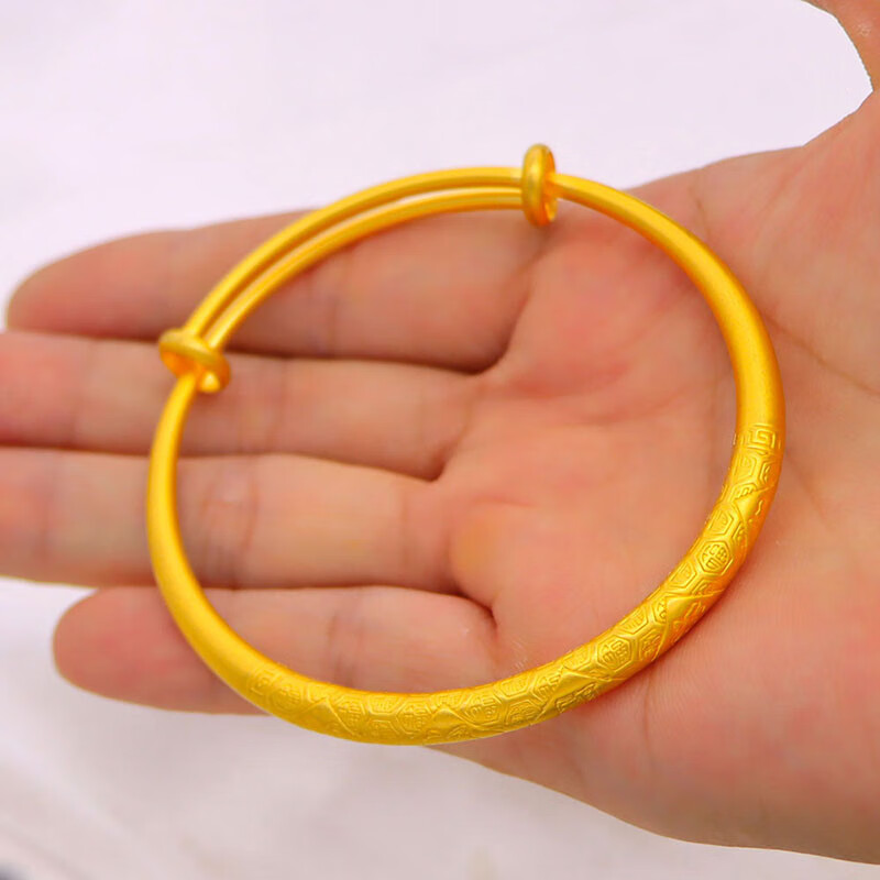 越南沙金手镯女仿真999沙金色镀金镯子三金结婚首饰 龙纹手镯62号约31