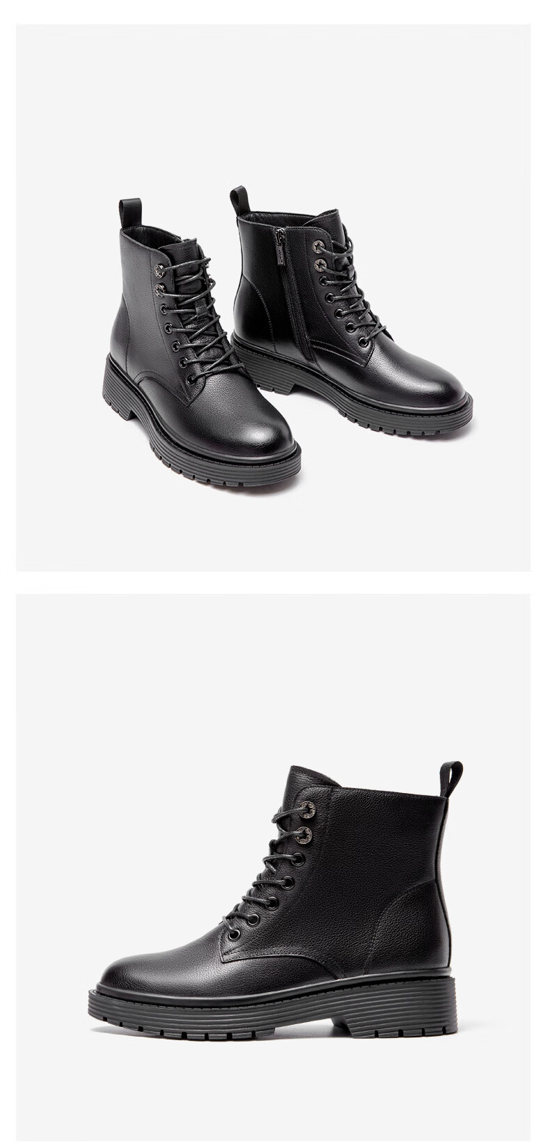 奥康女鞋2021冬季新款简约风百搭真皮圆头马丁靴女时尚潮流短靴黑色t