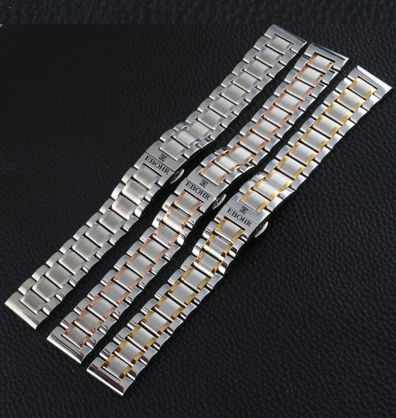 依波表表带钢带实心原装 依波手表带原装男女士机械表实心精钢蝴蝶扣