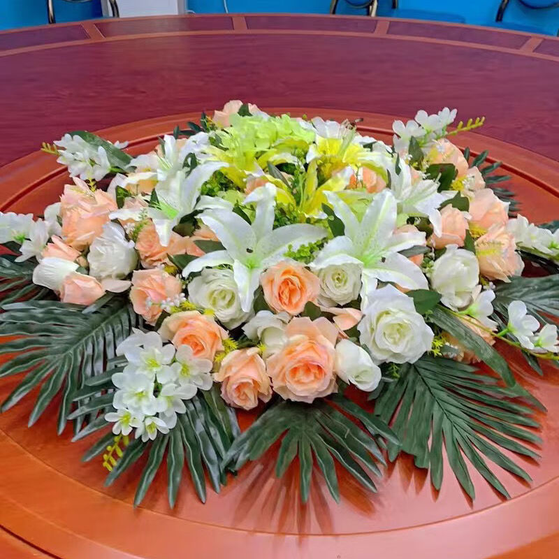 精选酒店餐桌花仿真花大圆桌摆花转盘餐桌花艺玫瑰绢花台花装饰花春暖