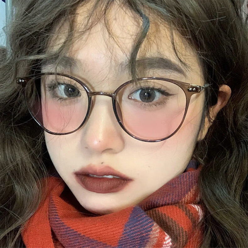 网红同款纯欲腮红眼镜女夏素颜神器冷茶色眼镜防蓝光超轻眼镜框架大脸