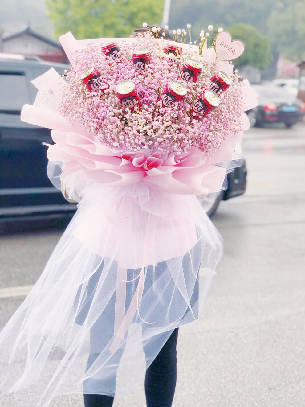 旺仔牛奶花束成品礼盒北京同城配送男友女友爱心罐网红零食满天星