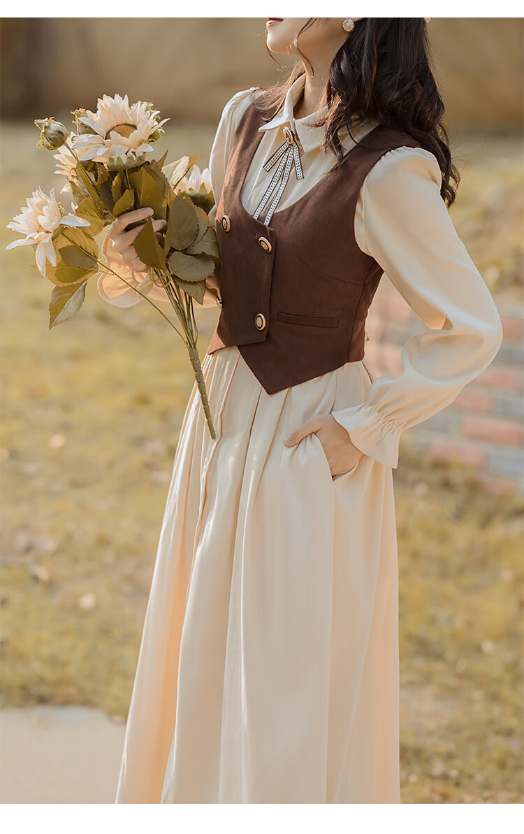 复古毛衣女英伦风女高中生连衣裙民国时期气质女装复古短马甲修身洋装