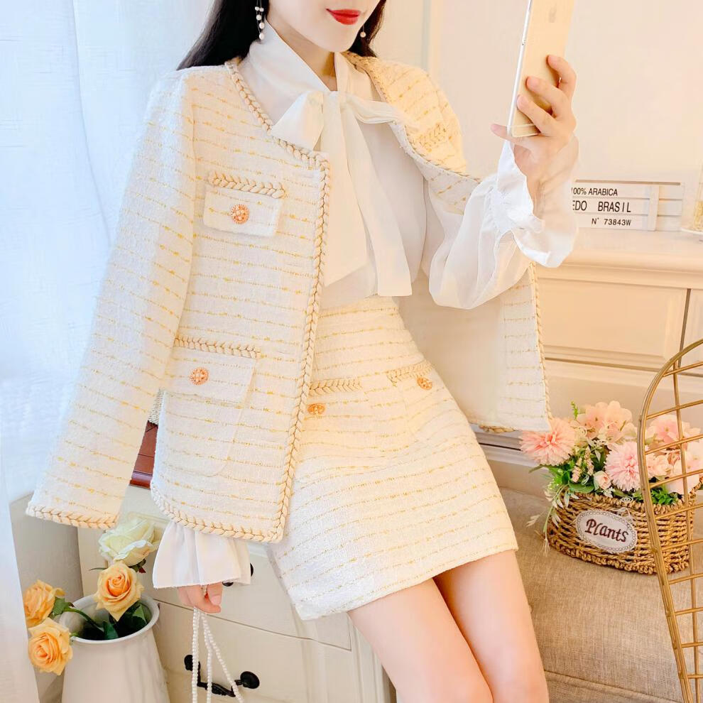 女装 连衣裙 碧晴天 碧晴天 新款2021秋冬气质小香风粗花呢外套 半身