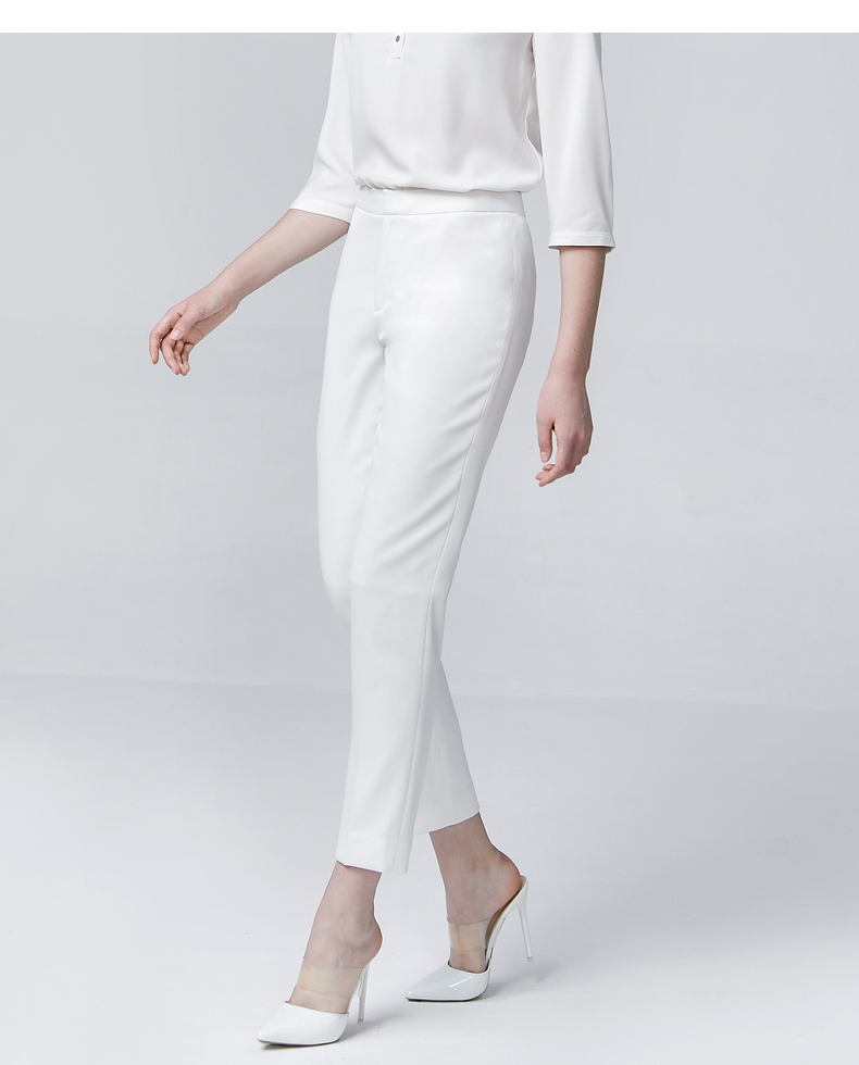 g2000女装白色西裤女新款ol商务中高腰直筒显瘦烟管裤00750023 米白色