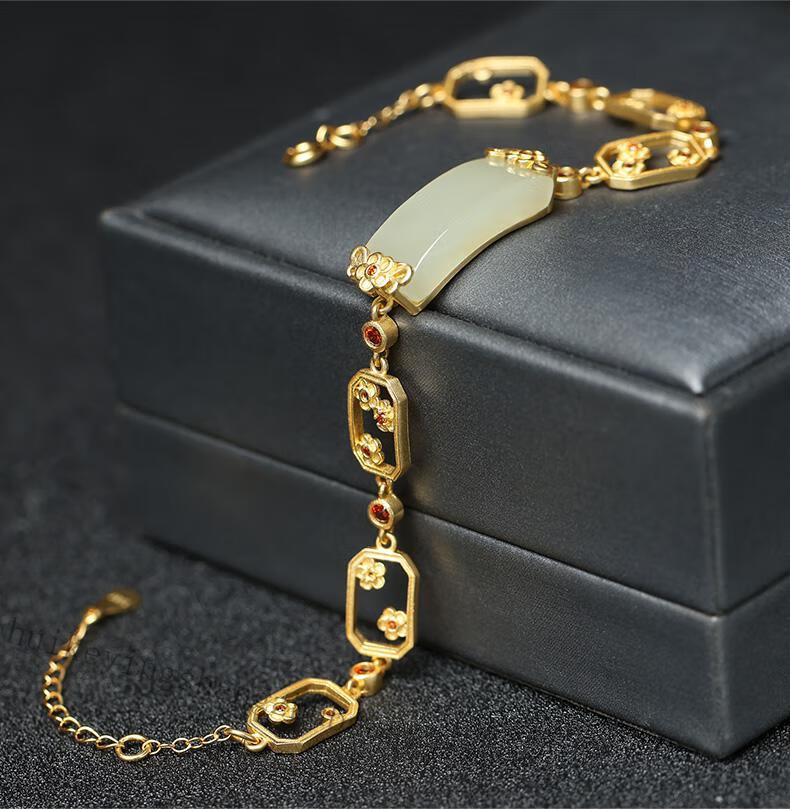 辉客映上金玉手链和田玉平安无事牌925银古法金手串妈妈母亲礼物女