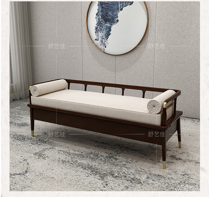 贝意品新中式实木床尾凳卧室床边脚踏凳轻奢换鞋凳长条凳床前沙发榻