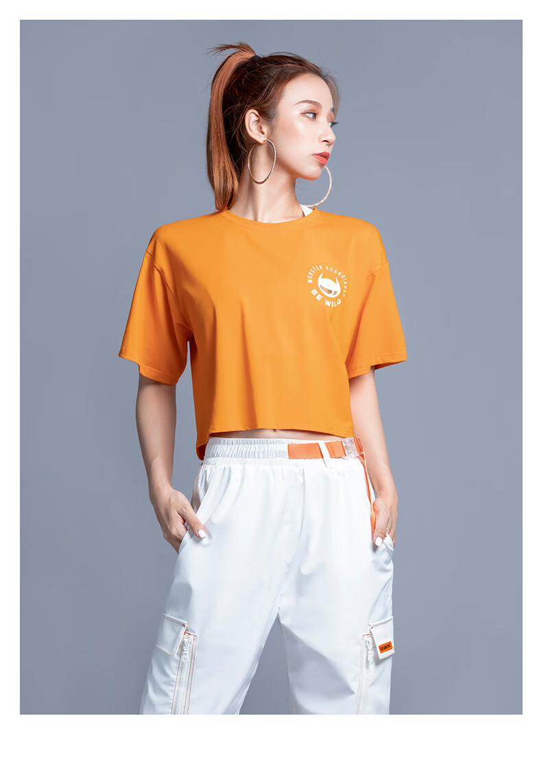 msgd短袖女 夏季女子橘色宽松运动短款短袖t恤 亮色休闲健身短恤