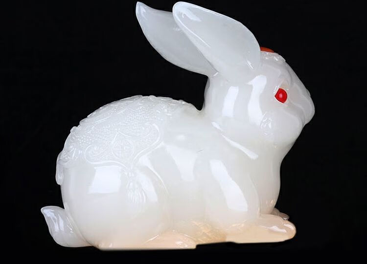 玉兔摆件生肖兔子创意饰品结婚礼品小白兔白玉兔子摆件 带底座大号仿