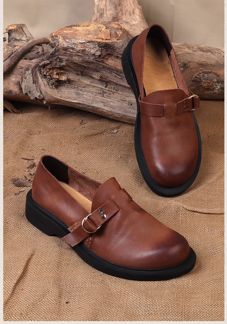 大码英伦风皮鞋男单层透气牛皮男鞋手工圆头简约大头鞋黑色36