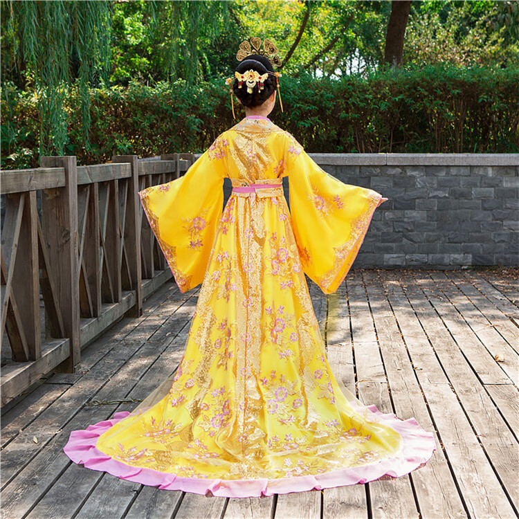 儿童皇后古装女童拖尾贵妃公主宫廷服装古代衣服仙女走秀演出汉服粉红