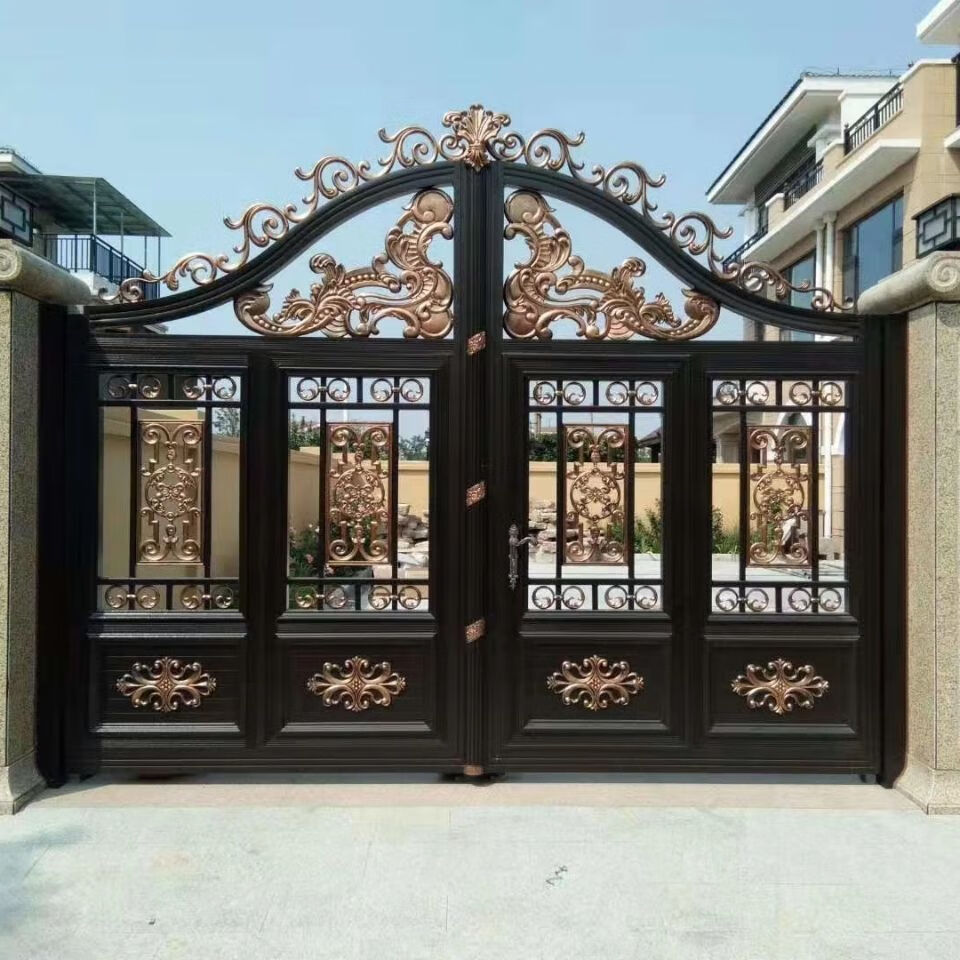 定制铝艺大门别墅庭院双开门对开门农村院子铁艺中式门铝合金大门