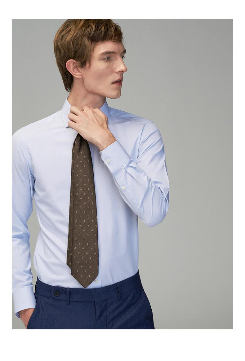 劳斯名爵品牌男装长袖衬衫男尖领暗扣领商务休闲修身抗皱透气男士条纹