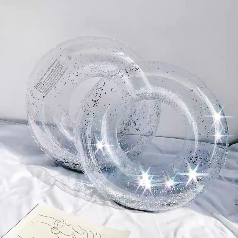 游泳圈充气加厚 透明亮片游泳圈chic韩风度假泳圈水上充气可爱成人浮