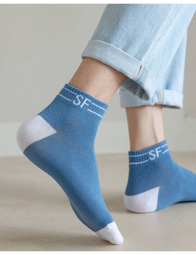 抒函蓝色短袜子男款短夏季透气ins潮简约日系学生运动情侣船袜女短袜