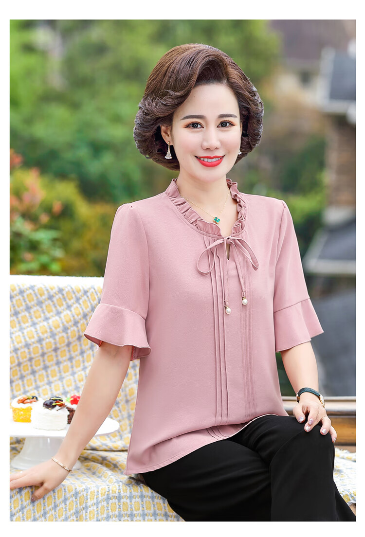老人衣服女夏天中袖t恤中年妈妈夏装短袖洋气两件套中老年装夏季上衣