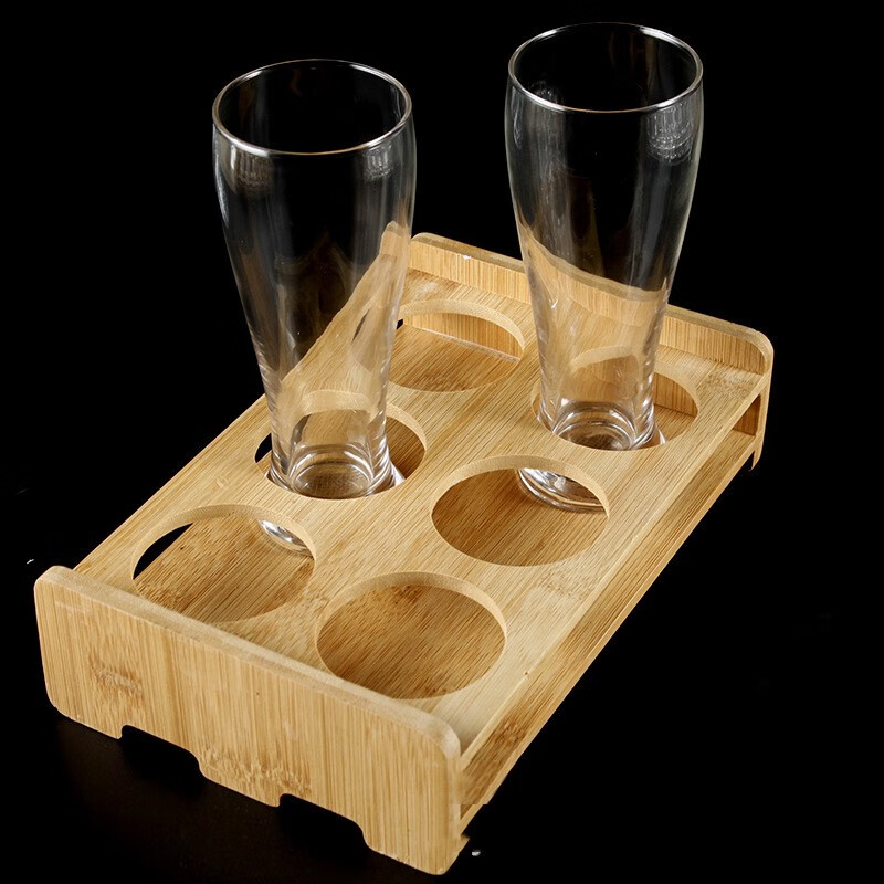 日式木质酒杯托酒吧西餐厅红酒型手提柄酒架啤酒试饮品尝杯托盘 4孔杯