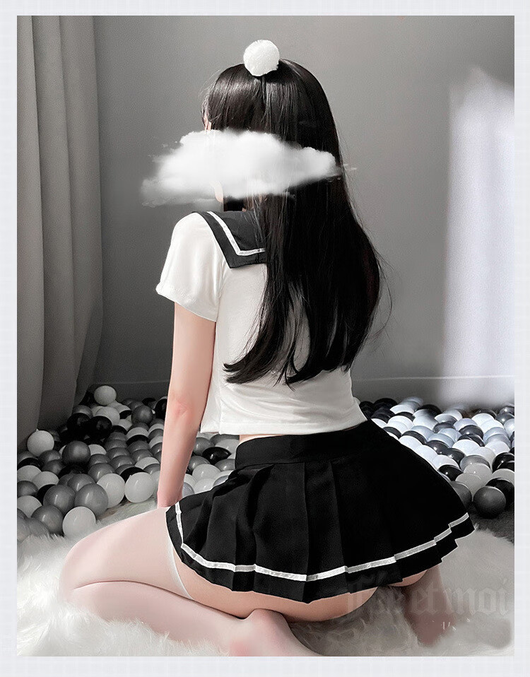 水手服情趣女性感水手学生装小胸jk制服百褶裙软妹可爱套装 黑白