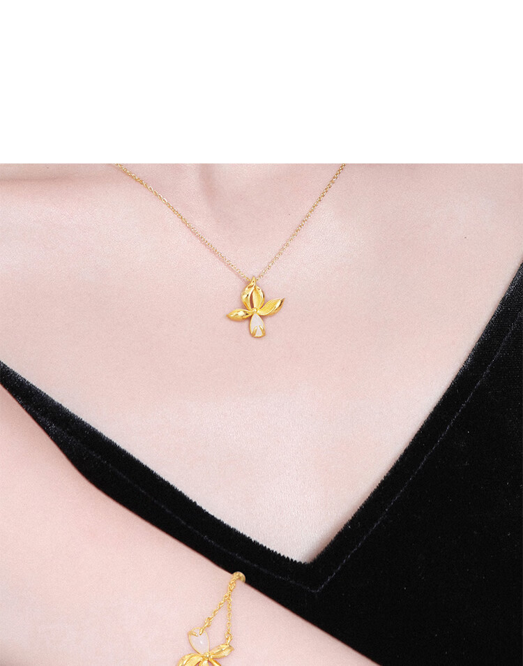 千叶珠宝黄金足金项链气质花朵锁骨链颈饰结婚首饰送礼物女计价约51g