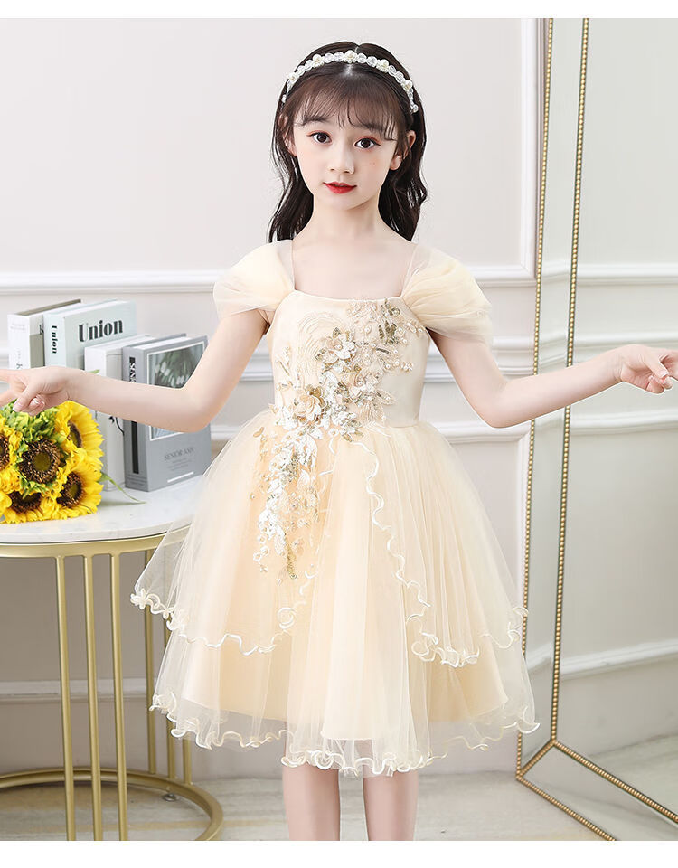 瓦林卡白纱裙女童儿童婚纱裙小孩10岁夏天公主裙小主持人礼服连衣裙