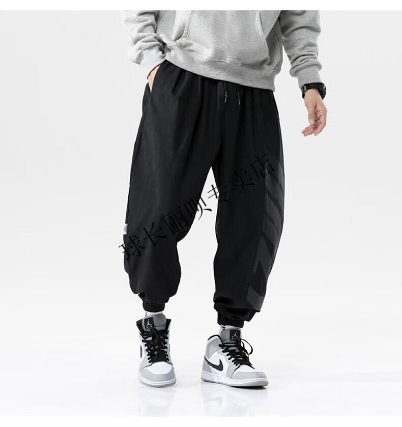 球长优衣库休闲裤高街裤子男士胖子加肥大码宽松秋季潮牌 黑色 m 95