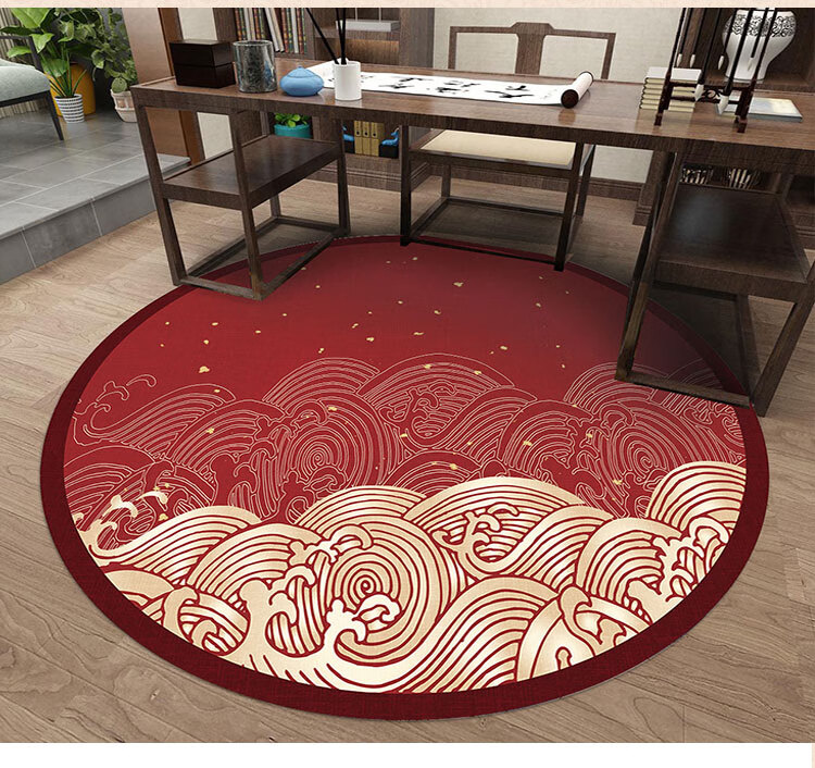 新中式书房圆形地毯红色抓周现代简约中国风客厅卧室床边小茶几垫锦鲤