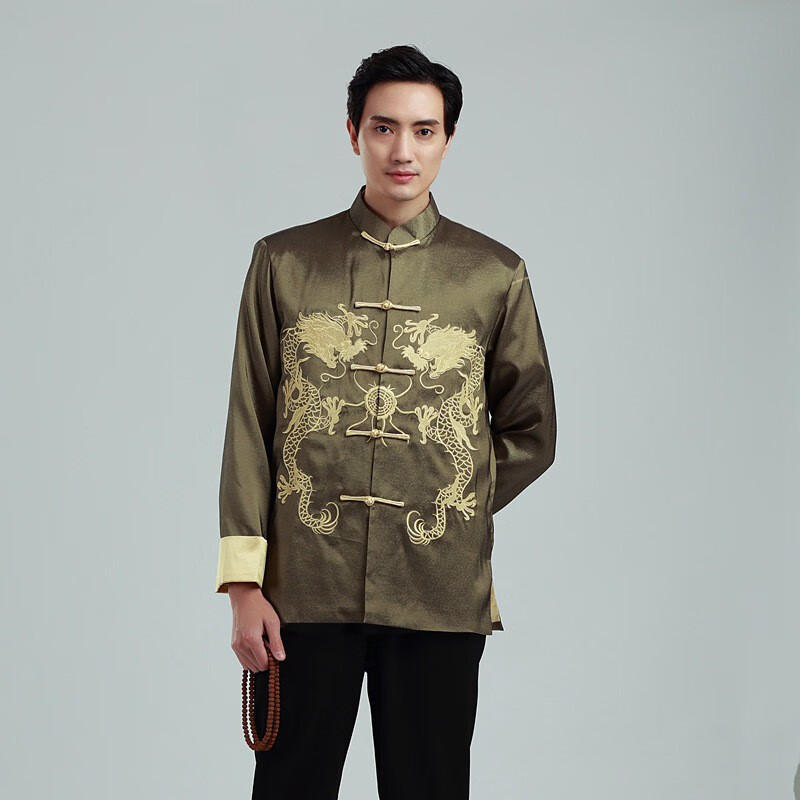 伴郎服中式唐装青年休闲中式装中国风刺绣龙上衣婚礼汉服长袖外套伴郎