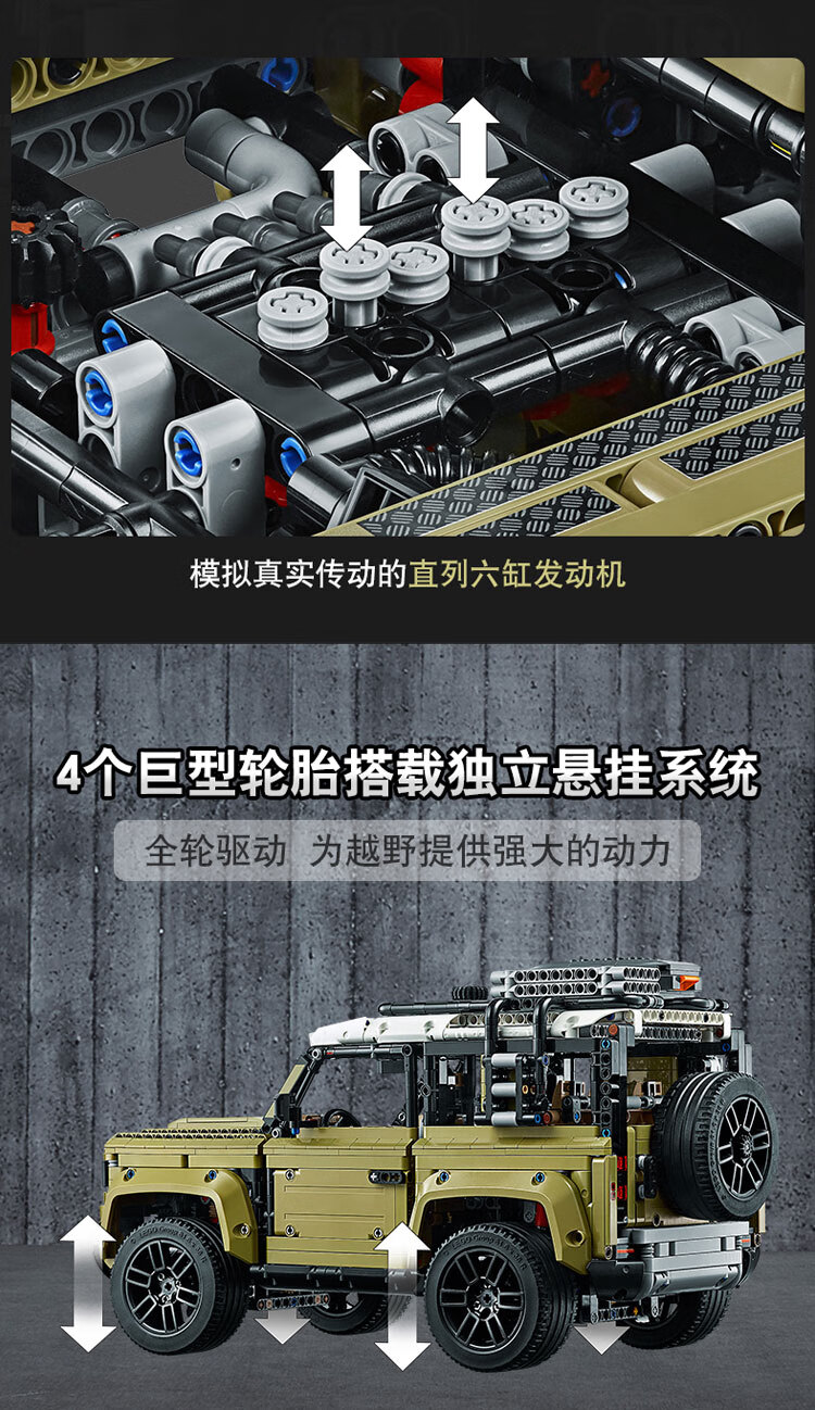 乐高积木科技机械组42110路虎卫士越野车男女孩拼装儿童玩具 全新现货