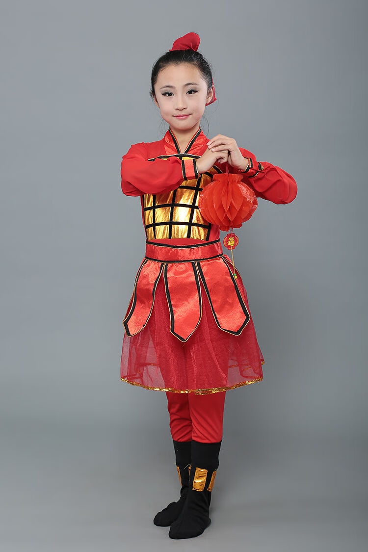 央紫新品花木兰服装新春秋款儿童古装花木兰演出服古代士兵盔甲装儿童