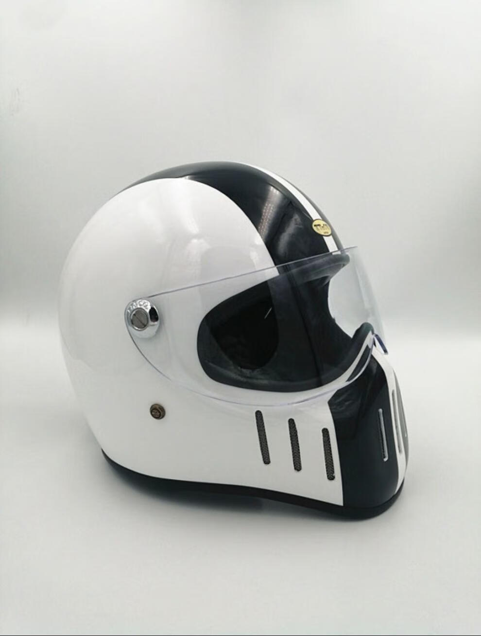 ttco网红全覆式复古机车哈雷全盔小盔体玻璃钢四季电动摩托车头盔白银