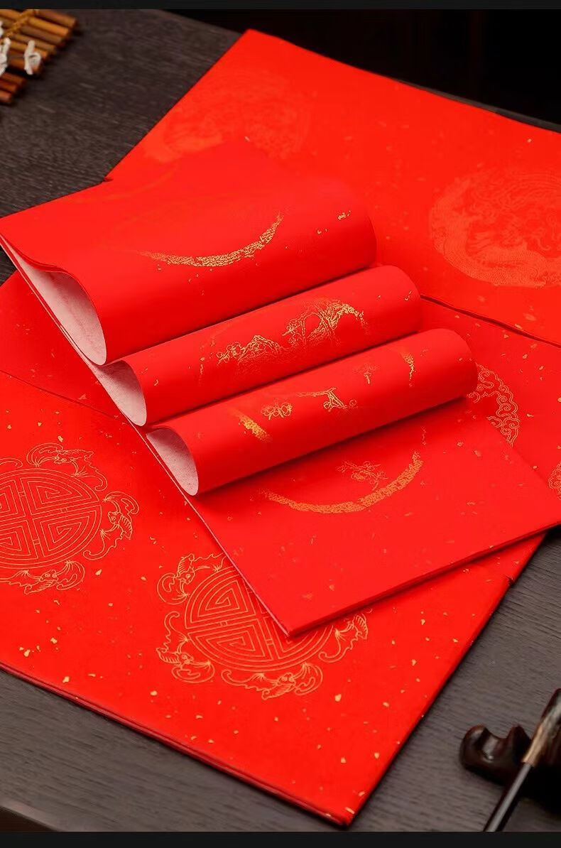 加厚万年红对联纸春联纸7言书法毛笔字纸手写大红纸宣纸批发买111言