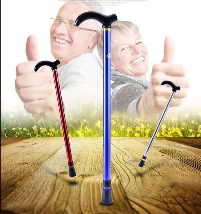 老人拐杖铝合金可伸缩手杖防滑手杖老年人助行器登山杖红色