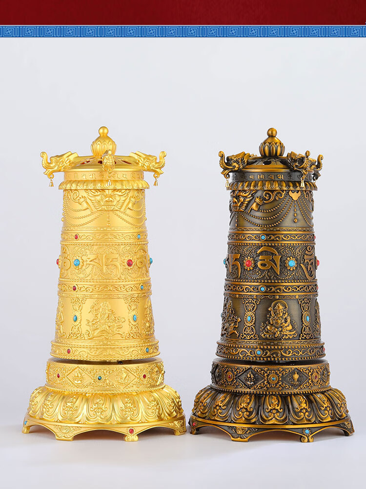 转经轮摆件 五姓财神电动转经轮转经筒藏传佛教用品藏式密宗供修摆件