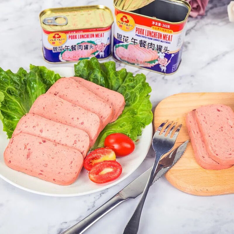 粤花午餐肉粤花牌午餐肉即食早餐涮火锅三明治速食披萨料理1罐午餐肉