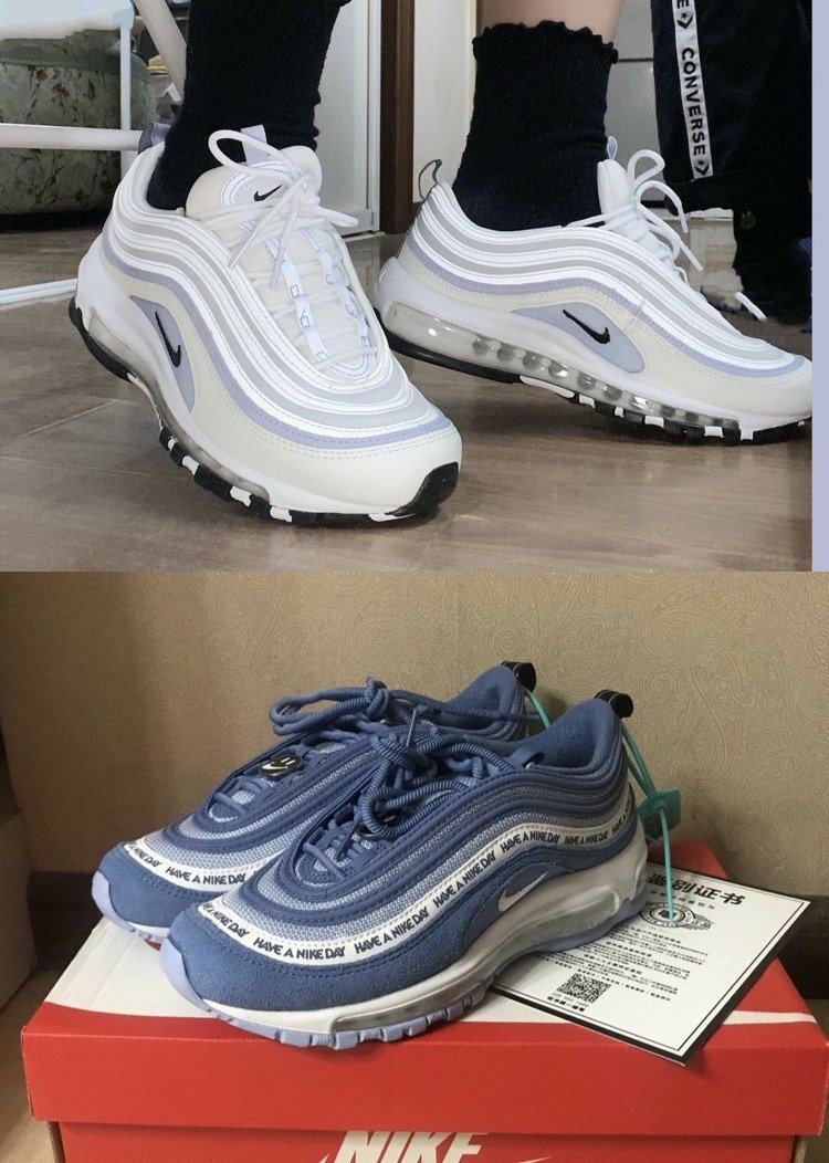 max97银运动鞋笑脸紫奶白蓝全掌气垫3m反光男女鞋白联名36