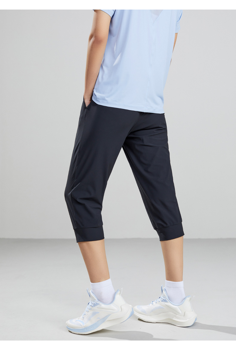 安踏冰丝裤运动裤女2022夏季新款透气薄款七分裤休闲裤子 基础黑-1 s