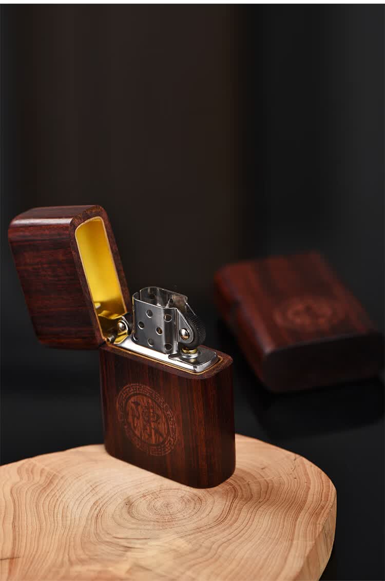 【父亲节礼物】小叶紫檀打火机小叶紫檀木打火机刻字防风翻盖定制订做