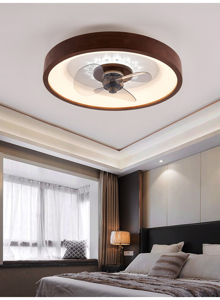 日式原木风扇灯 北欧原木风扇吸顶灯简约现代日式餐厅灯卧室灯隐形