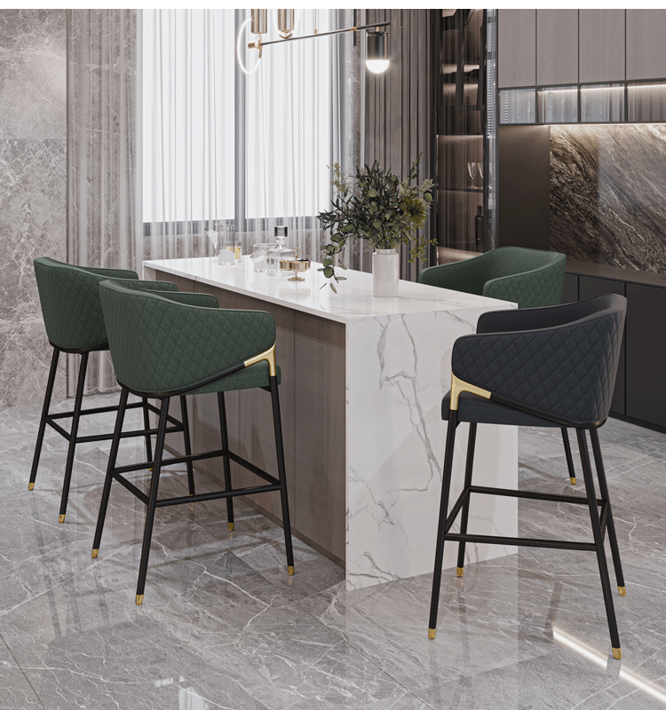 珩居酒吧椅意式轻奢吧台椅家用布艺岛台高脚椅子新中式吧台凳酒吧椅吧