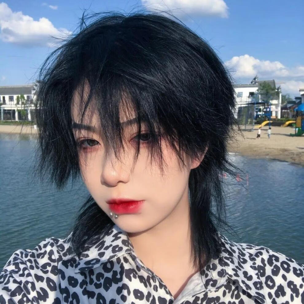 片希假发狼尾短直发鲻鱼头日系男女通用中性自然韩版帅气全头套式发卡
