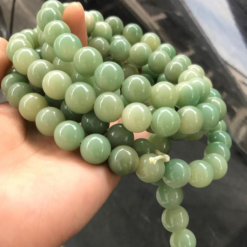 玉化菩提根圆珠 阴皮绿小青提奶绿菩提根 翡翠菩提