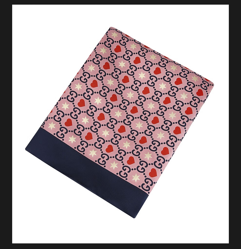 gucci古驰女士百搭方巾围巾桑蚕丝丝巾女防晒6098953g001藏蓝色